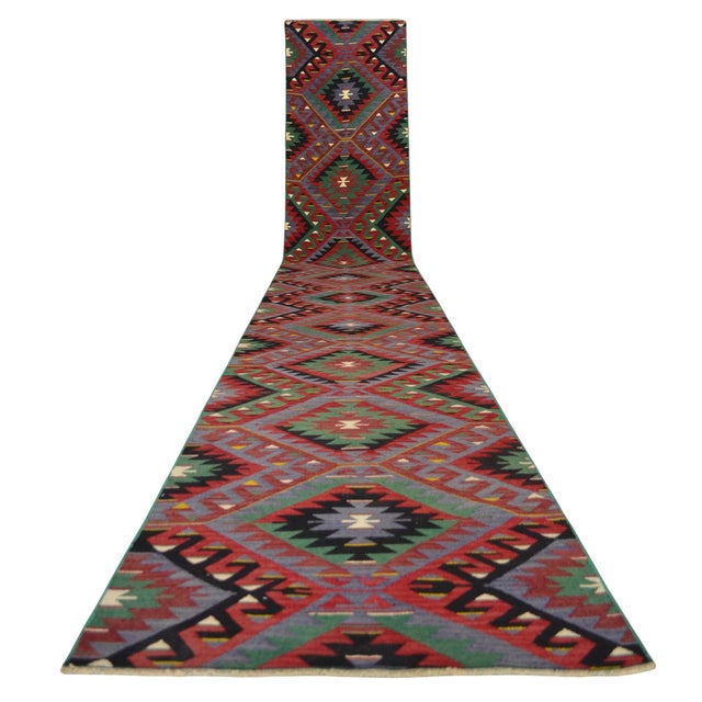 Vintage Turkish Oushak Runner Rug Kilim - Handmade Extra Long Hallway Decor , Stair Runner 2′9″ X 19′8″ For Sale - Image 10 of 14