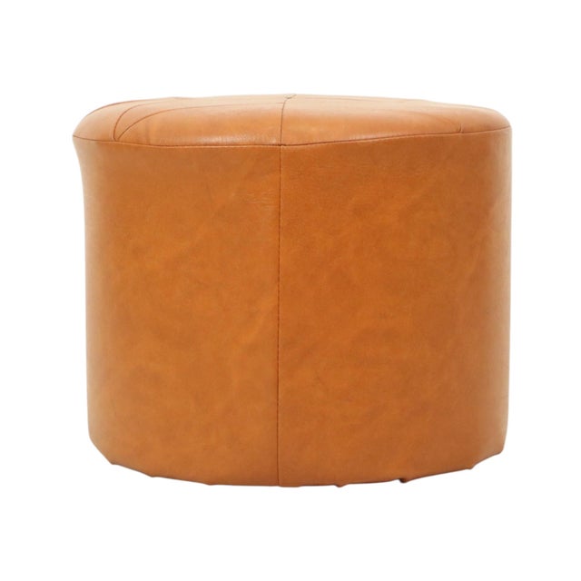 Vintage Round Pouf in Brown Skai and Leather Star Motif, 1960s For Sale - Image 3 of 11
