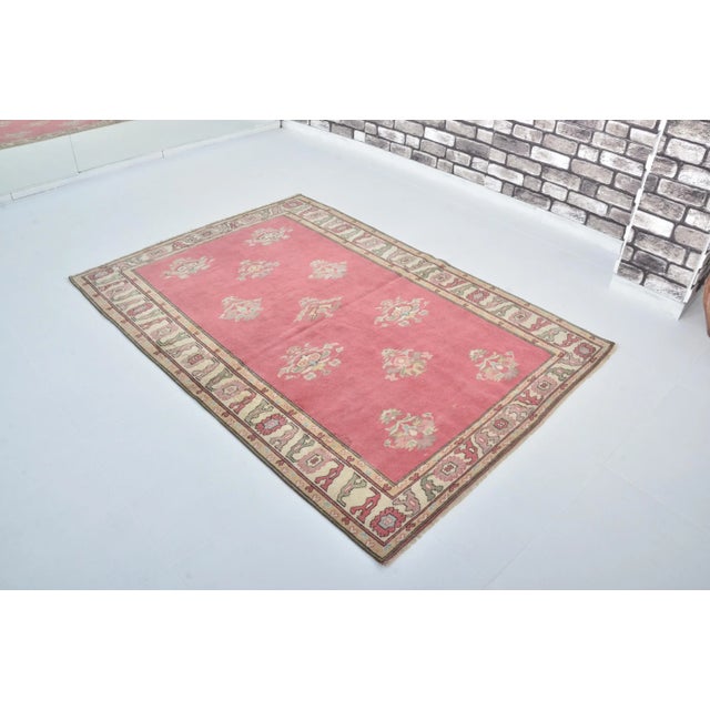 Dark Pink 1960s Dark Pink Muted Vintage Turkish Modern Rug For Sale - Image 8 of 11