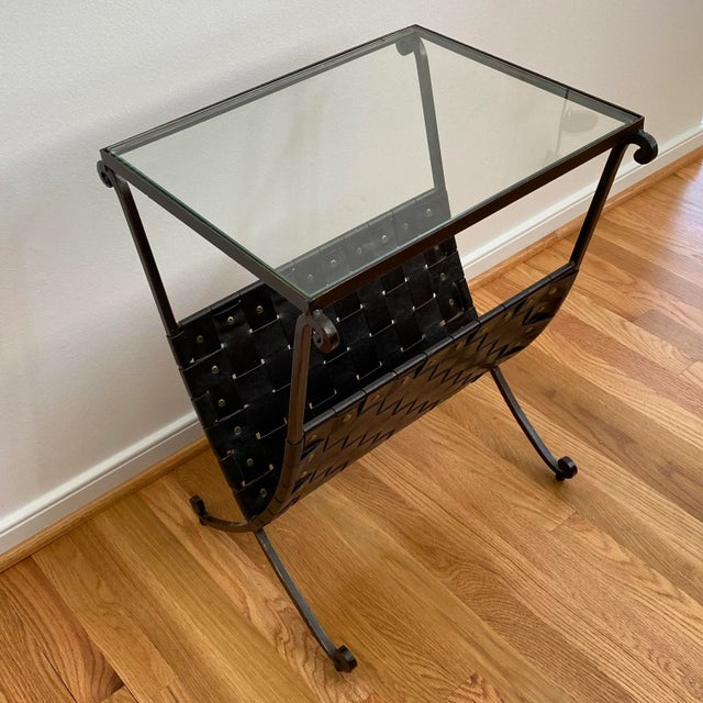 Contemporary Metal & Leather Magazine Rack Side Table For Sale - Image 4 of 11