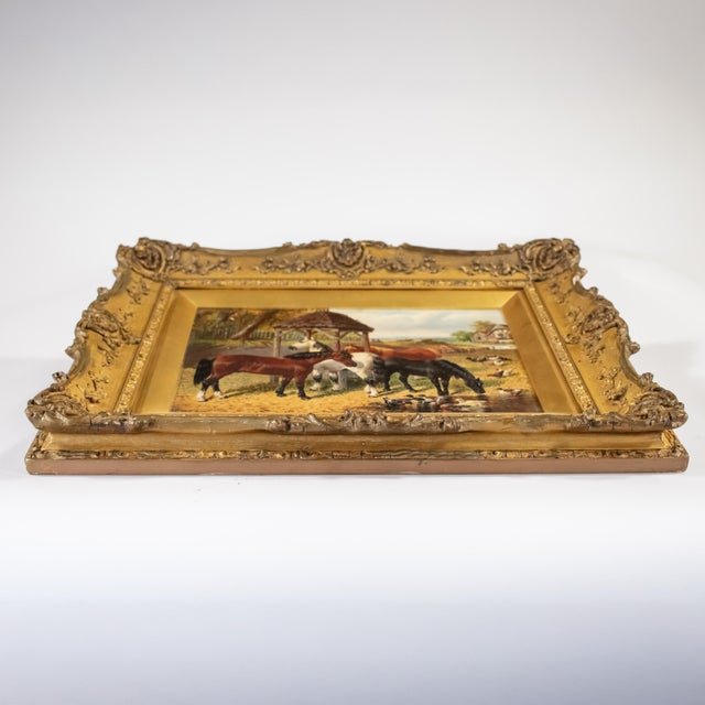 John Frederick Herring Jr. (British, 1815–1907), “Farmyard With Horses, Ducks and Roosters,” Oil on Canvas For Sale - Image 18 of 18