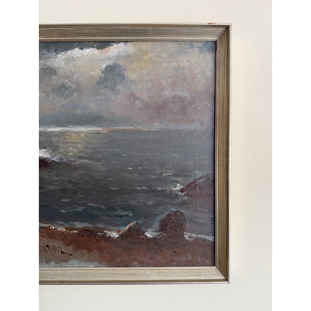 Mid 20th Century Mid 20th Century Victor Nikkanen - Ocean Shore Landscape Oil Painting For Sale - Image 5 of 7
