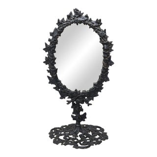 Vintage Victorian Cast Iron Grape Vine Motif Vanity Table Mirror For Sale