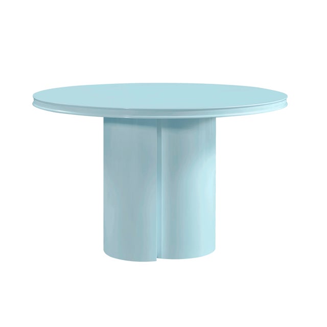 Boho Chic Elora Blue Lacquer Round Dining Table For Sale - Image 3 of 10