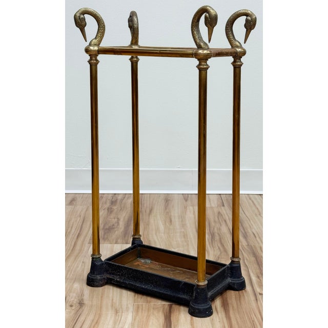 Vintage Chapman Swan Head Brass and Iron Umbrella Stand For Sale In Kansas City - Image 6 of 10