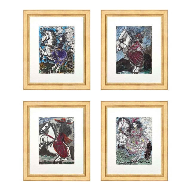 1960s Pablo Picasso Toros Y Toreros Set of 4 Riding Horse Framed For Sale