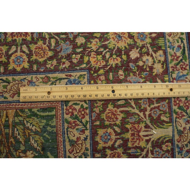 1900s Green Scene Figural Medallion Antique Persian Kerman Rug 4' 10''x 7' 9'' Knotted Pile Wool Carpet For Sale In New York - Image 6 of 6