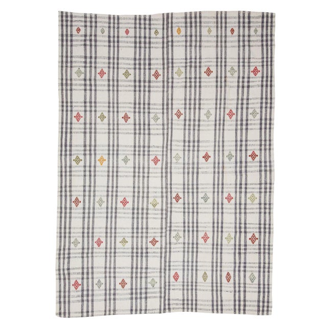 Vintage Embroidered Turkish Adana Kilim Rug- 6′8″ × 9′3″ For Sale