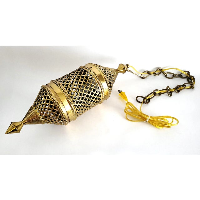 1960s Lamp Pair Brass Pendant Lights Restored For Sale - Image 5 of 14