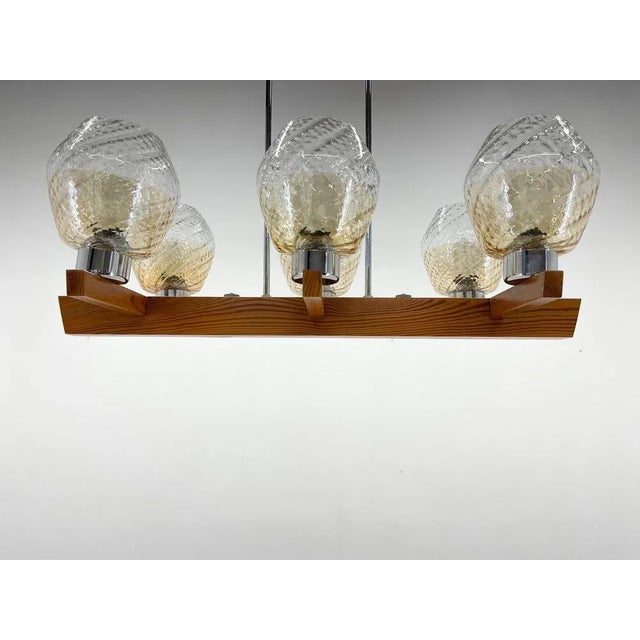 Wood, Chrome & Glass Chandelier attributed to Elektroinstala Decin, 1970s For Sale - Image 3 of 11