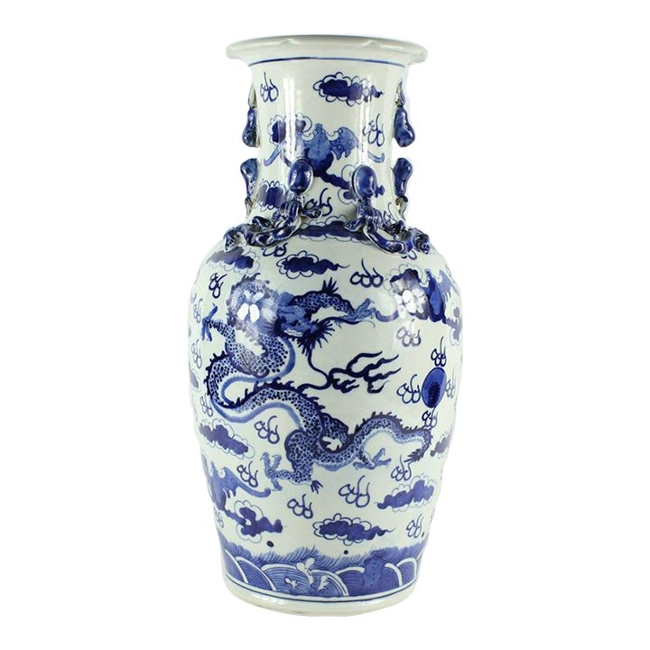 Tall Blue/White Porcelain Dragon Vases Chairish