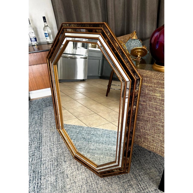 Venetian Hexagon Giltwood Gold Vain Wall Mirror For Sale - Image 9 of 11