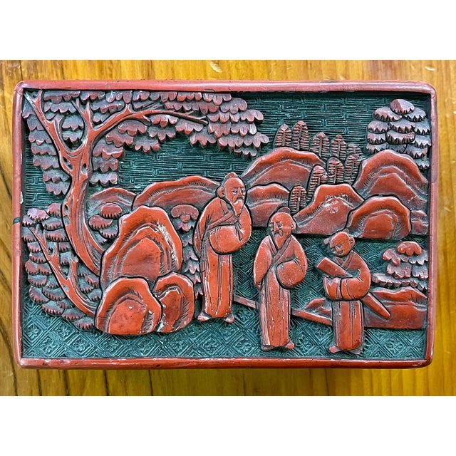 Antique 19th Century Chinese Carved Red Cinnabar Lacquer Table Box For Sale - Image 10 of 18