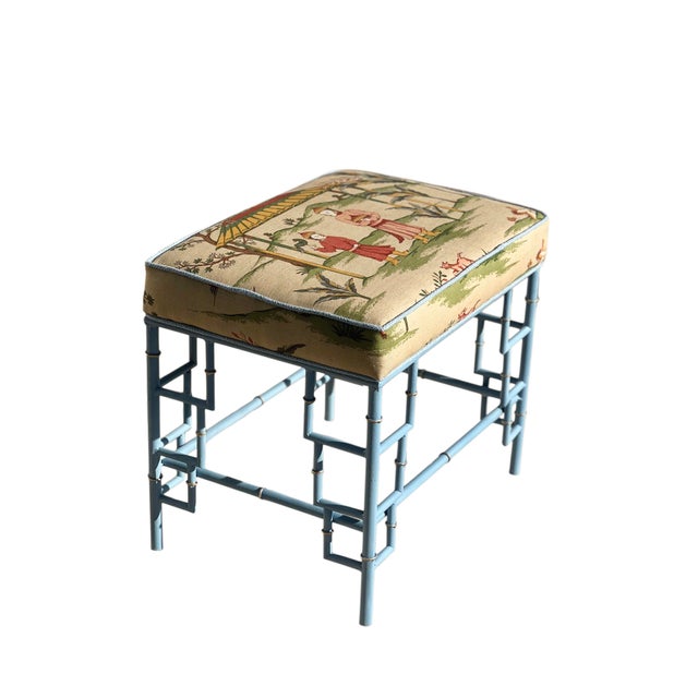 Chinese Chinese Chippendale Style Bench in Thibaut For Sale - Image 3 of 10