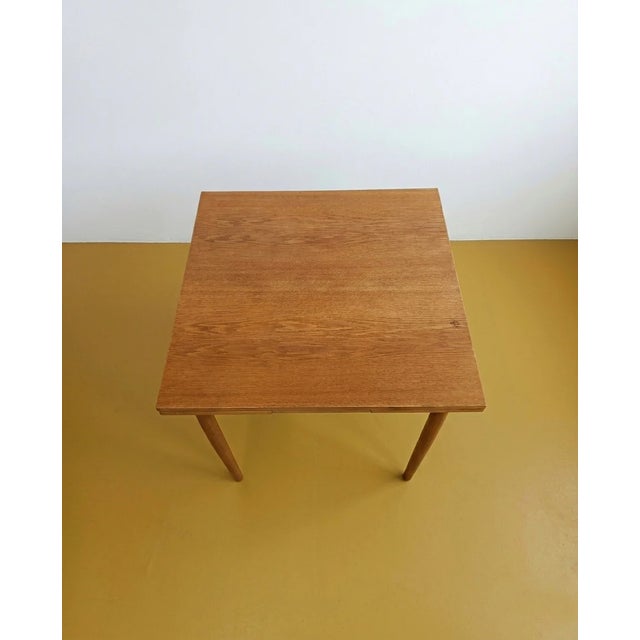 Vintage Danish Square Oak Table with 2 Extensions, 1960s For Sale - Image 4 of 5