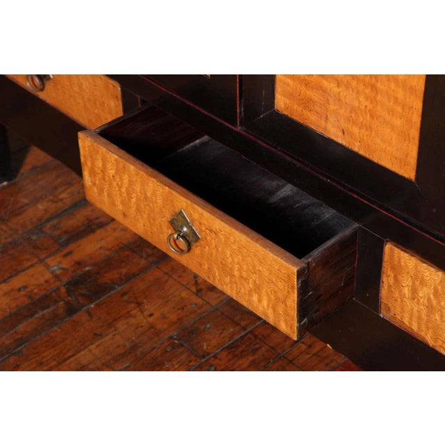 Black Late Qing Dynasty Black Lacquer and Burl Wood Cabinet With Accordion Doors For Sale - Image 8 of 11