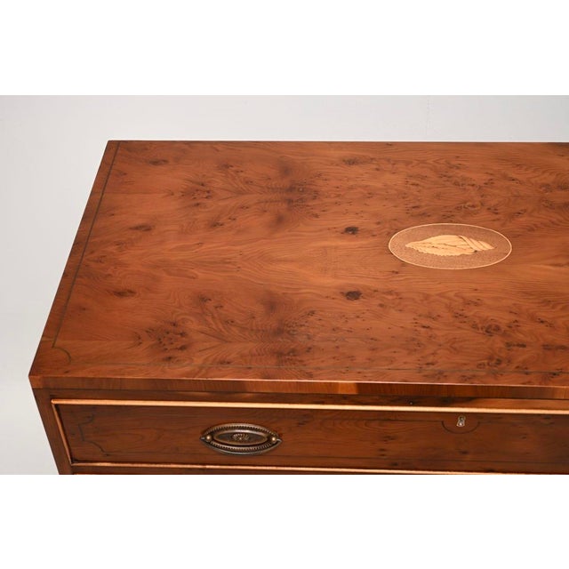 Wood Vintage Regency Style Inlaid Yew Wood Chest of Drawers, 1960 For Sale - Image 7 of 11