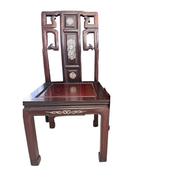 Wood Vintage Chinese Dragon & Phoenix Banquet Suite – Exceptional Mother-of-Pearl Inlaid Dining Ensemble For Sale - Image 7 of 14