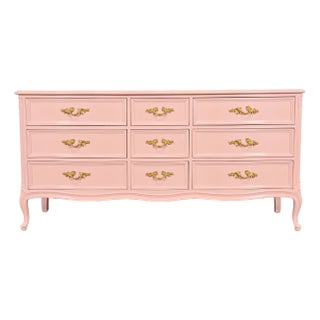 Henredon French Provincial Louis XV Pink Lacquered Triple Dresser, Newly Refinished For Sale