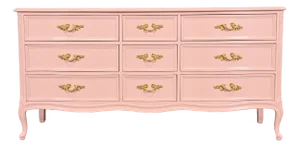 Henredon French Provincial Louis XV Pink Lacquered Triple Dresser, Newly Refinished