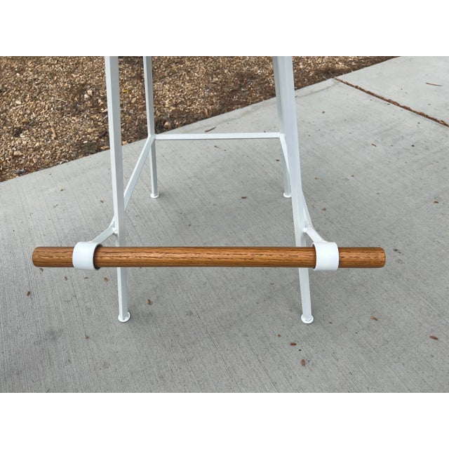 1960s Vintage Mid Century Modern Inca Attributed to Cleo Baldon Swivel Wrought Iron Oak Barstools - Set of 2 For Sale - Image 12 of 13