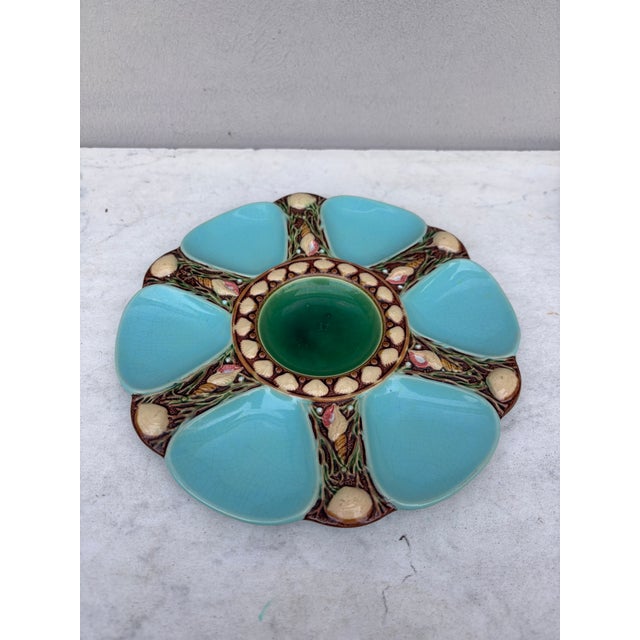 19th-Century Victorian Majolica aqua oyster plate signed Minton.