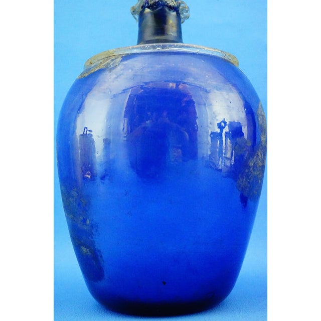 Cobalt Blue Scavo Glass Bottle Vase attributed to Mario Pinzon for Seguso, Italy, 1960s For Sale - Image 14 of 17