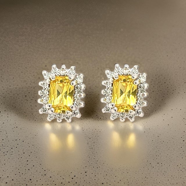 Traditional Natural Sapphire Diamond Stud Earrings 14k W Gold 1.71 TCW Certified For Sale - Image 3 of 17