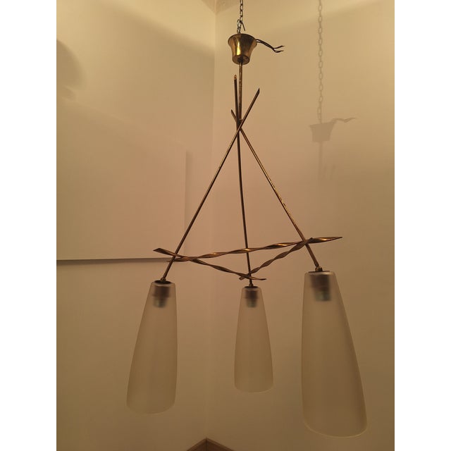 Metal Vintage Pendant Light with Twisted Brass Structure from Fontana Arte, 1950s For Sale - Image 7 of 18