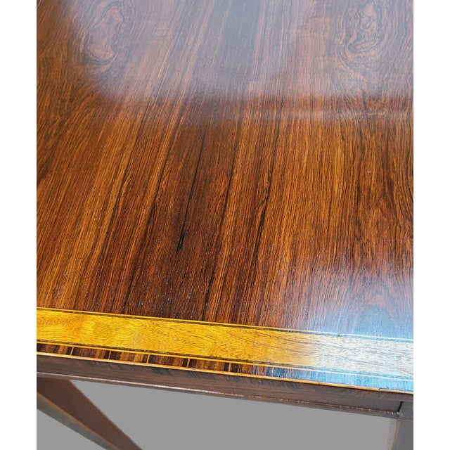 Late 19th Century Antique English Sheraton Rosewood Satin Wood Banded Pembroke Drop Leaf Table For Sale - Image 4 of 11