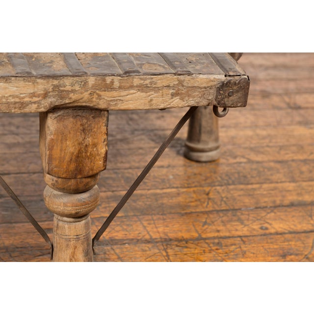 19th Century Rustic Coffee Table Made of Indian Bullock Cart with Iron Details For Sale - Image 9 of 12