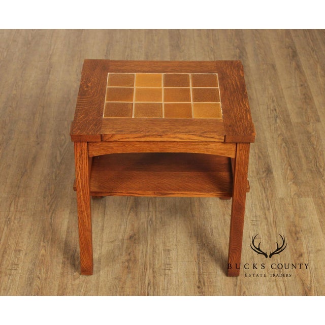 Stickley Mission Collection Pair Of Oak Tile Top End Tables For Sale In Philadelphia - Image 6 of 18