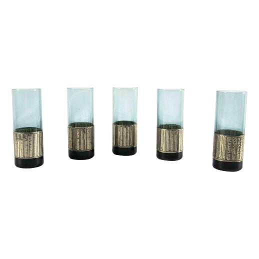Fumè Glass Shot Glasses with Silver Plate, Italy, 1970s, Set of 5 For Sale