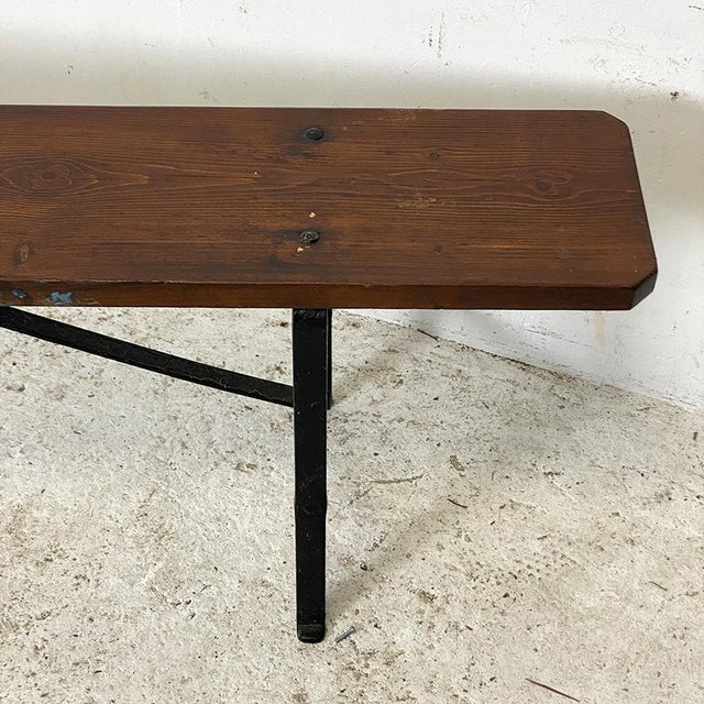 Antique Bench in Wood and Wrought Iron, 1950s For Sale - Image 9 of 12