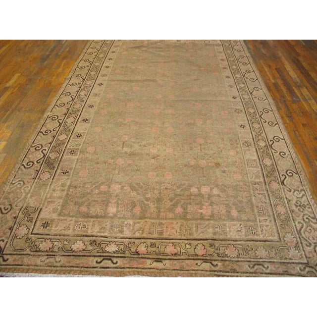 Early 20th Century 1920s Tan Camel Geometric Antique Central Asian Chinese Khotan Rug 6'6"x11'10" Knotted Wool Carpet For Sale - Image 5 of 6