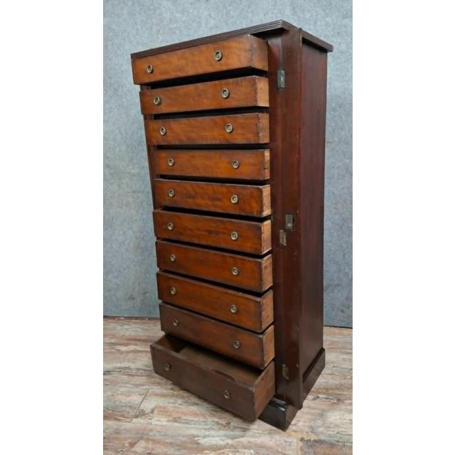 Wood Restoration-Style Weekly Chest in Mahogany and Mahogany Veneer For Sale - Image 7 of 10