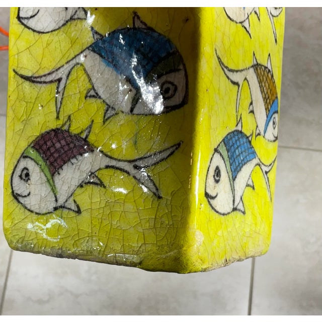 Vintage Hand Painted Square Ceramic Fish Vase For Sale - Image 11 of 13