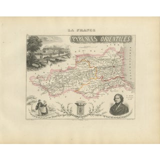 Antique Map of Pyrénées-Orientales by Vuillemin, 1850 For Sale