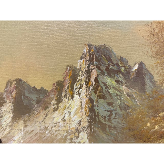 Alpine Mountain Lake Landscape Original Oil Painting, Vintage For Sale In San Francisco - Image 6 of 12