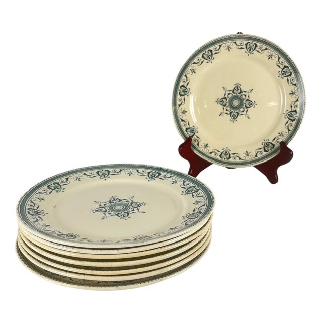 Antique Admiral Ironstone Dessert Plates from Creil & Montereau, 1890s, Set of 8 For Sale