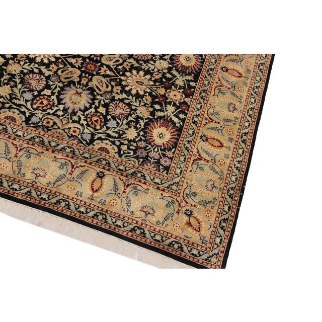 Renaissance Art Nouveau Style 1990's Pak-Persian Black/Green Wool Rug - 6'2'' X 9'0'' For Sale - Image 3 of 9
