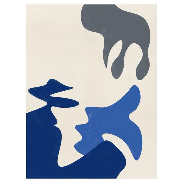 Mid-Century Modern Abstract Biomorphic Unframed Print in Blue and Gray 24 X 30 For Sale