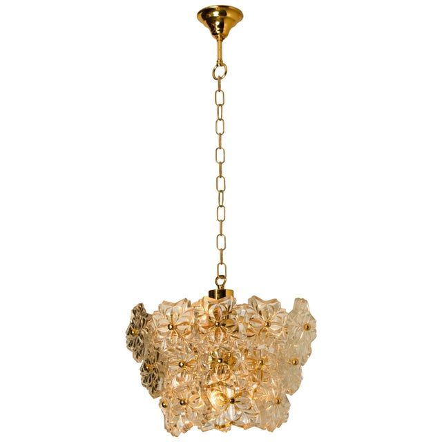 Glass and Brass Floral 3-Tier Light Fixture from Hillebrand, 1970s For Sale - Image 15 of 15