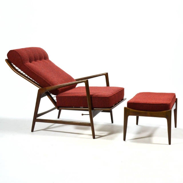 Wood Ib Kofod-Larsen Reclining Lounge Chair and Ottoman For Sale - Image 7 of 9