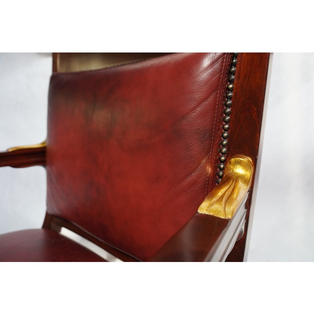 Mid 20th Century Red Leather Empire Style Armchair With Gilded Figures For Sale - Image 10 of 11