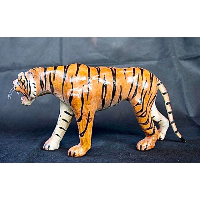 Vintage Leather Sculpture Depicting a Tiger, Italy, 1970s For Sale - Image 6 of 11