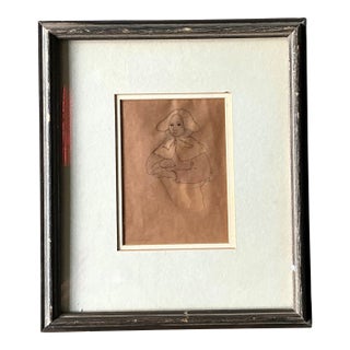 Vintage Portrait Drawing in Frame For Sale