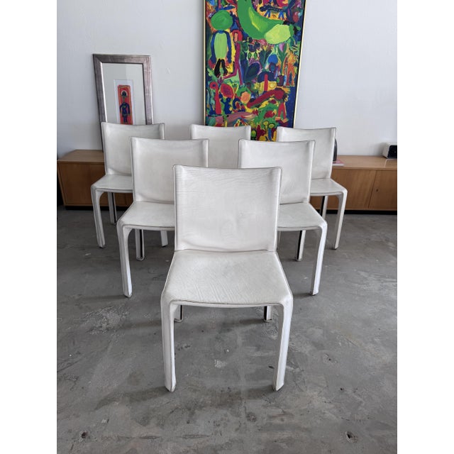Vintage CAB 412 Chairs in White Saddle Leather by Mario Bellini for Cassina, Italy, 1990s, Set of 6 For Sale - Image 17 of 18