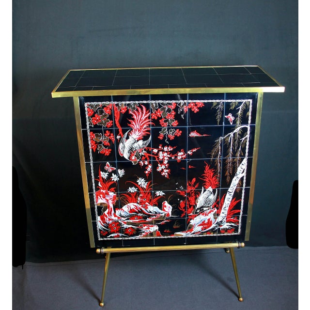 Mid 20th Century Dry Bar With Asian Decor Painted on Ceramic, France, Signed For Sale - Image 9 of 9
