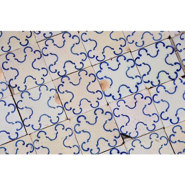 19th-20th Century Portuguese Antique Tiles Set of 59 Blue & White Quatrefoil Pattern For Sale - Image 14 of 18